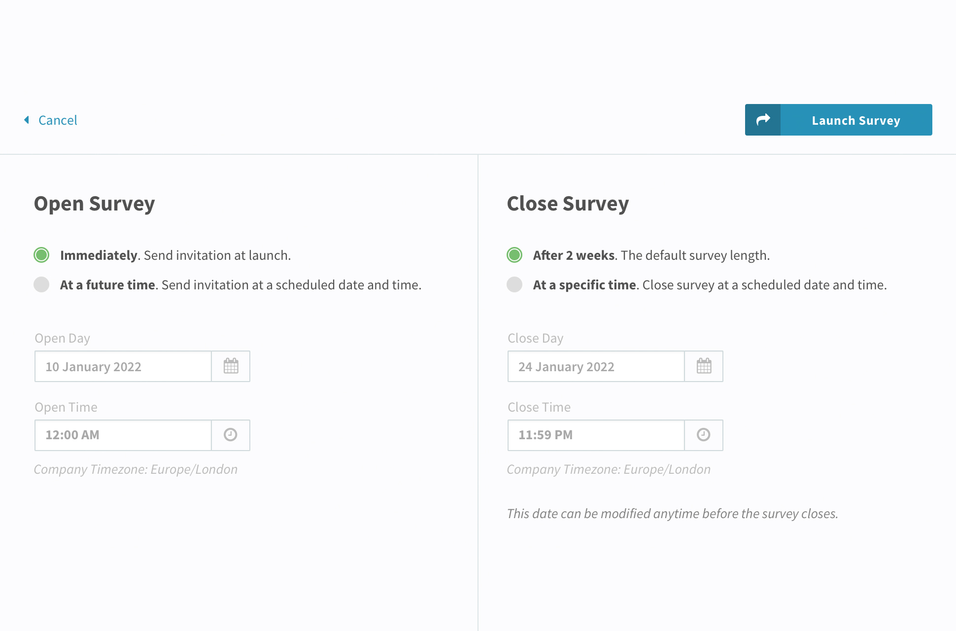 Control of survey scheduling